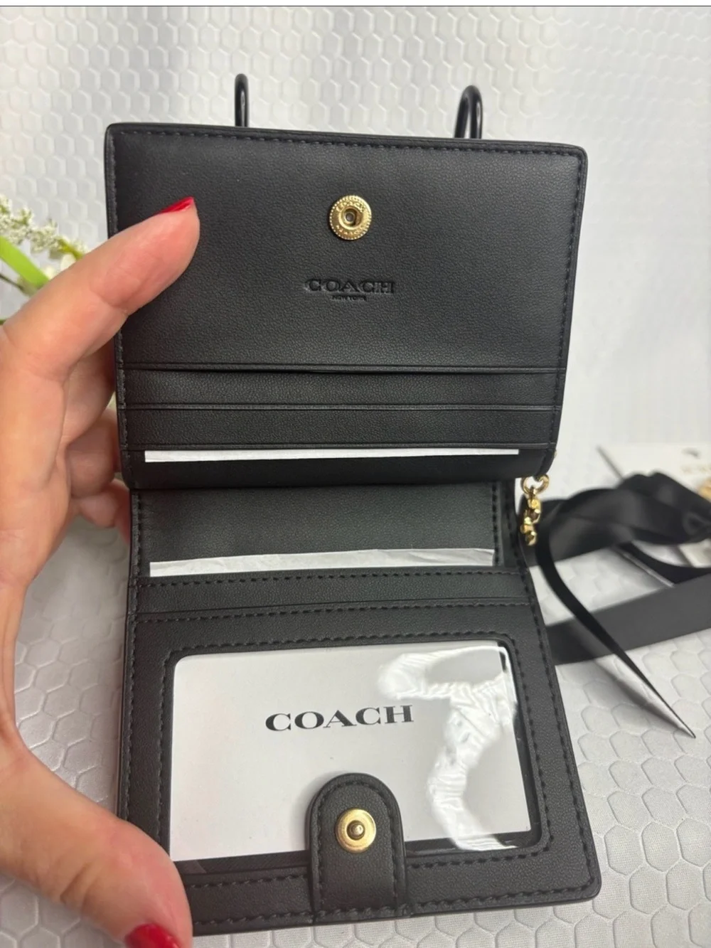 - Coach Black and Walnut Signature Snap Wallet Retail $180 NWT